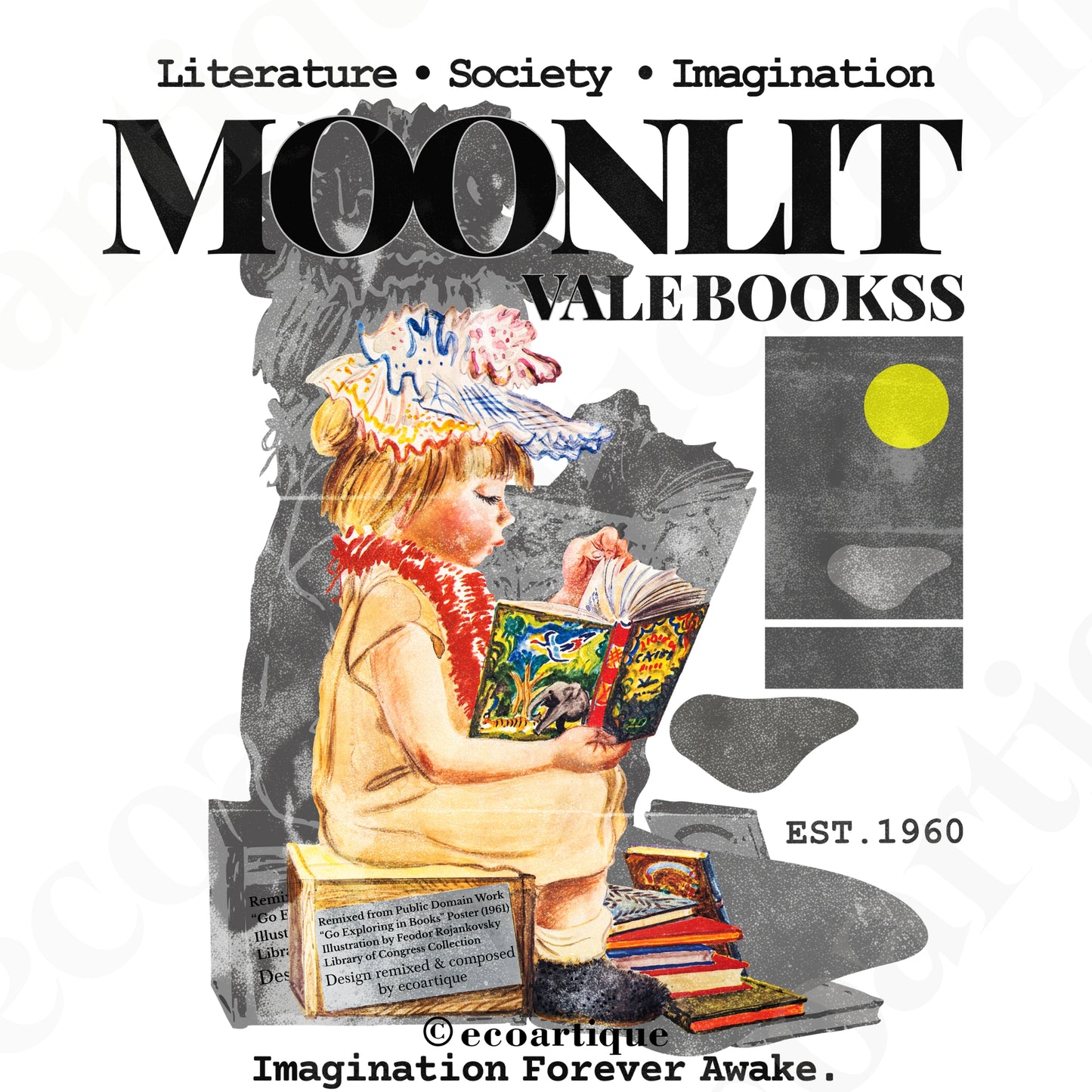 Tシャツ-DRY VINTAGE:Retro Souvenir | スタンダードミドルウェイトTシャツ | 男女兼用 | ユニセックス | Moonlit Vale Bookss-white