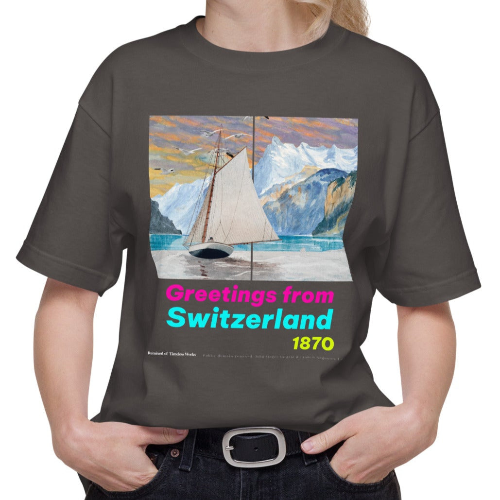 Tシャツ-DRY VINTAGE:Retro Souvenir | スタンダードミドルウェイトTシャツ | 男女兼用 | ユニセックス | Greetings from Switzerland 1870