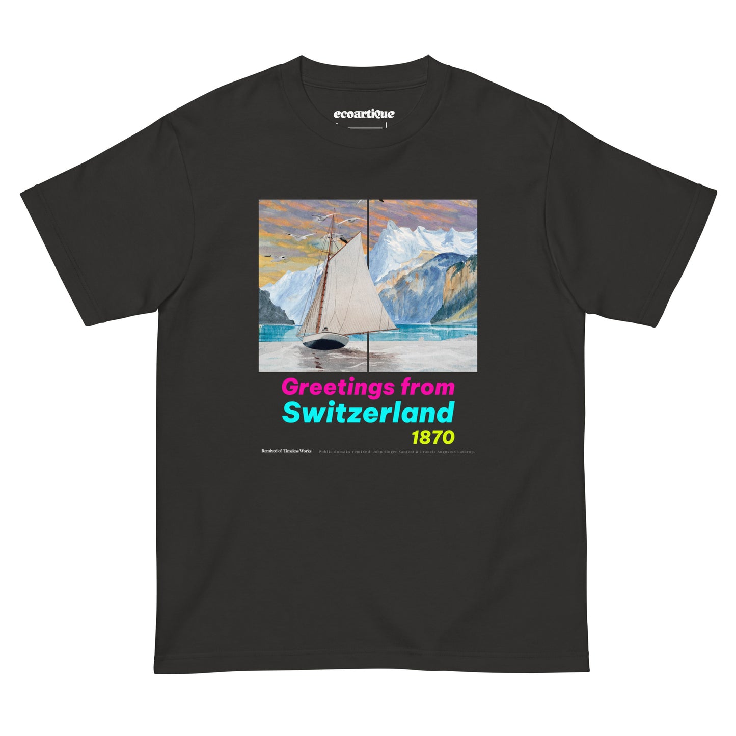 Tシャツ-DRY VINTAGE:Retro Souvenir | スタンダードミドルウェイトTシャツ | 男女兼用 | ユニセックス | Greetings from Switzerland 1870