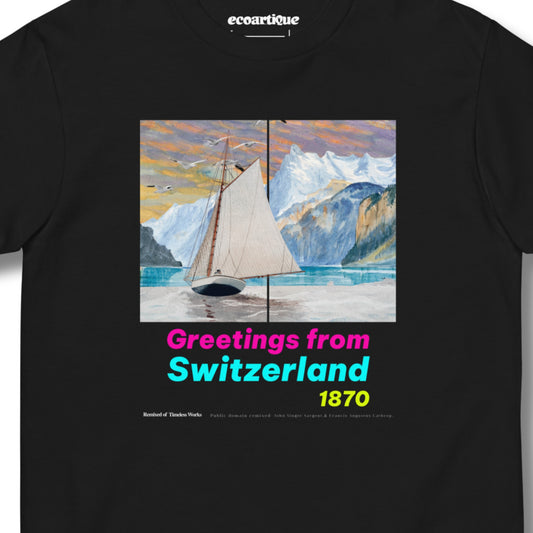 Tシャツ-DRY VINTAGE:Retro Souvenir  | スタンダードミドルウェイトTシャツ | 男女兼用 | ユニセックス | Greetings from Switzerland 1870