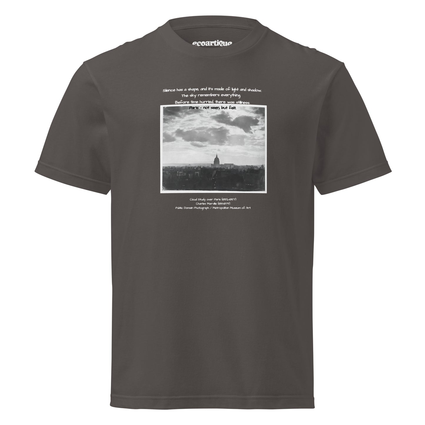 シャツ | スタンダードミドルウェイトTシャツ | 男女兼用 | ユニセックス | Cloud Study over Paris – Not Seen, but Felt-bsmoky black version