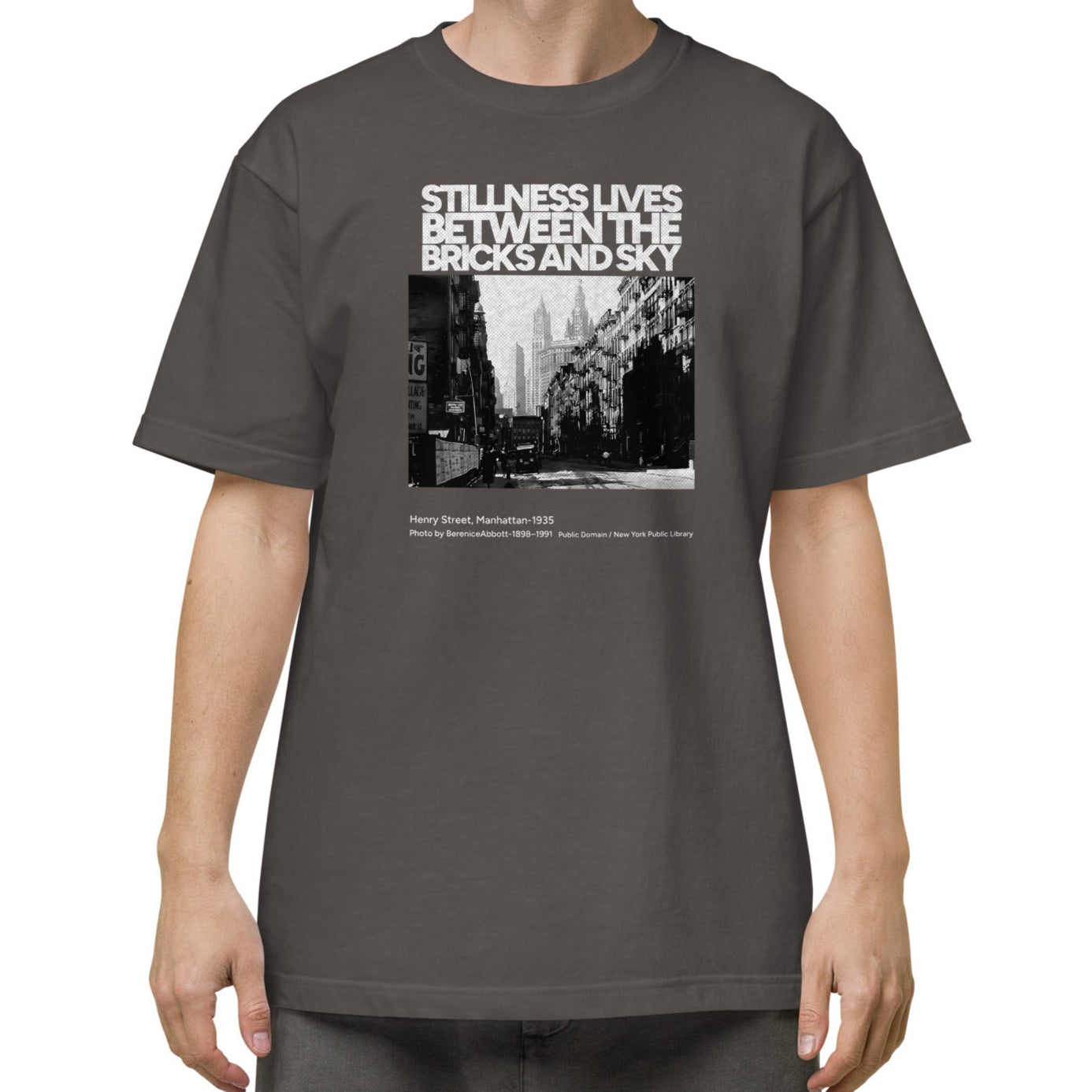 Tシャツ | スタンダードミドルウェイトTシャツ | 男女兼用 | ユニセックス | Stillness lives between the bricks and sky-smoky black