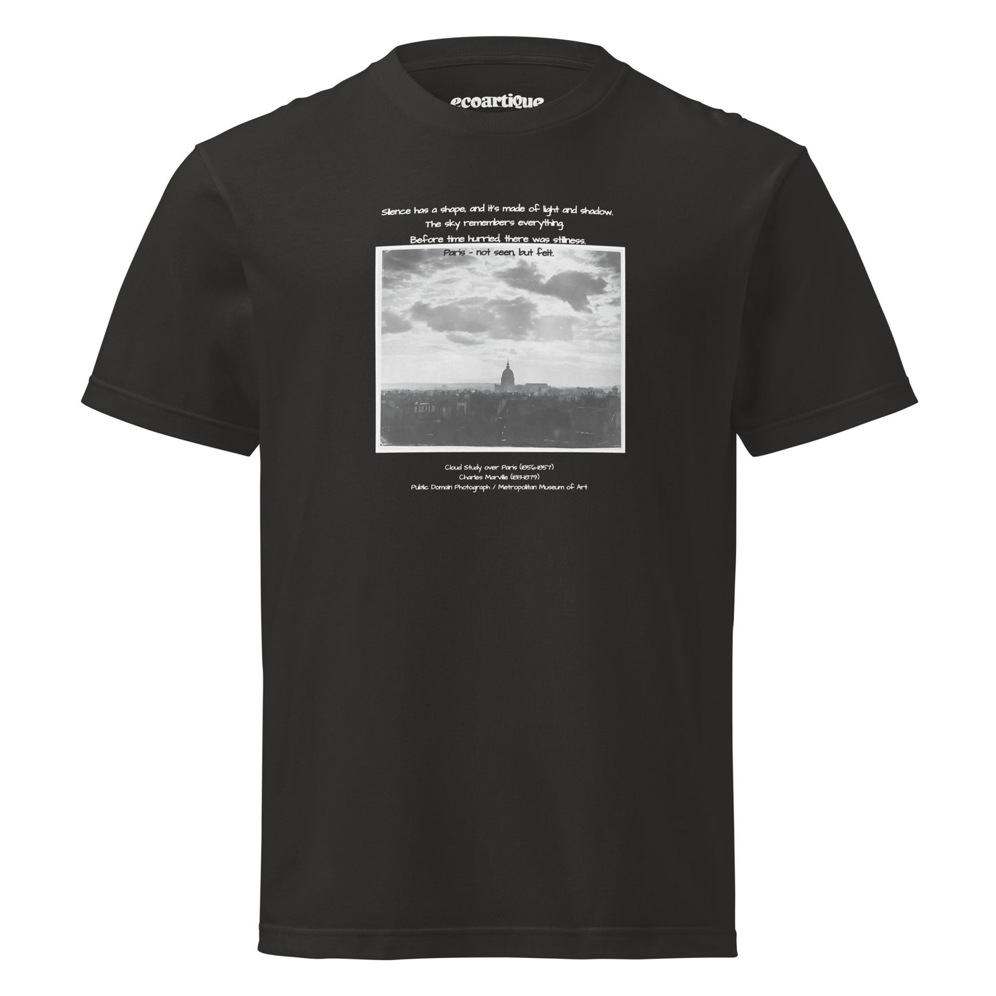 シャツ | スタンダードミドルウェイトTシャツ | 男女兼用 | ユニセックス | Cloud Study over Paris – Not Seen, but Felt-bsmoky black version